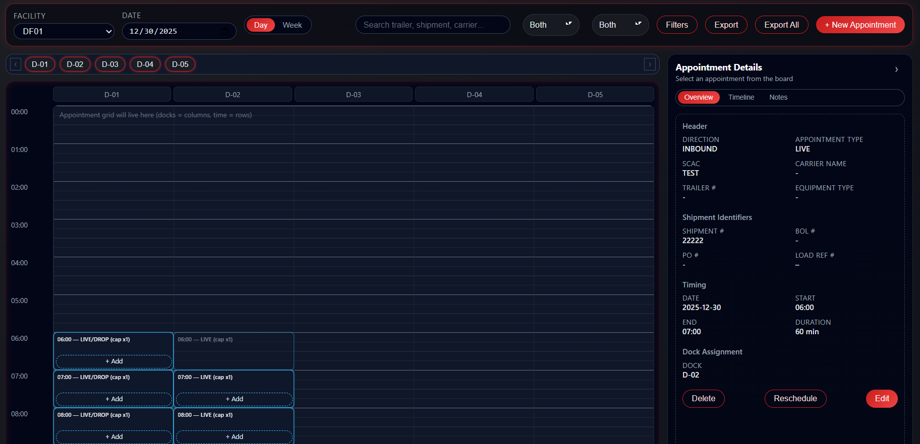 Dock scheduling product mockup