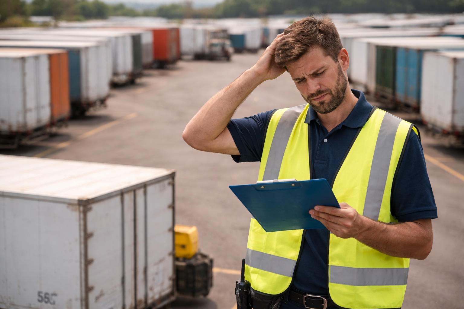 Driver or guard waiting at gate