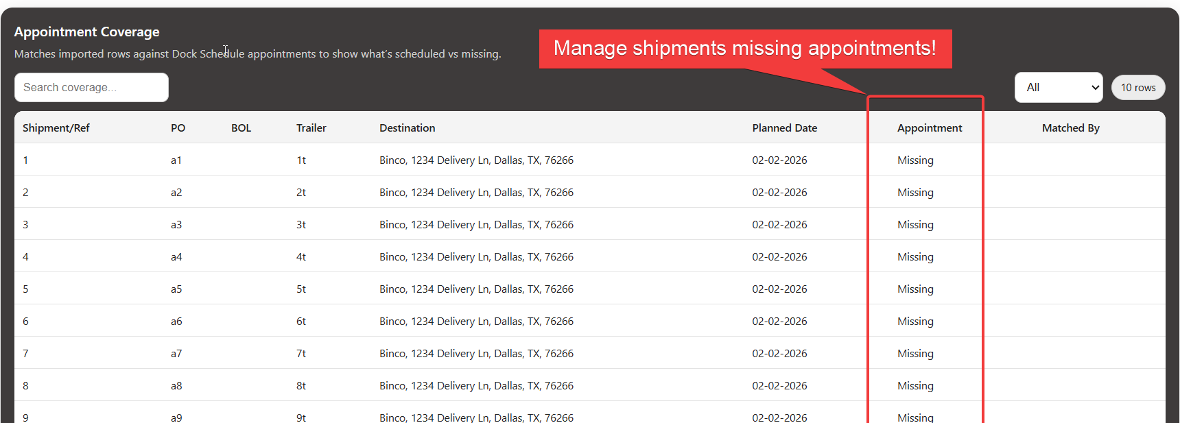 Appointment coverage screenshot