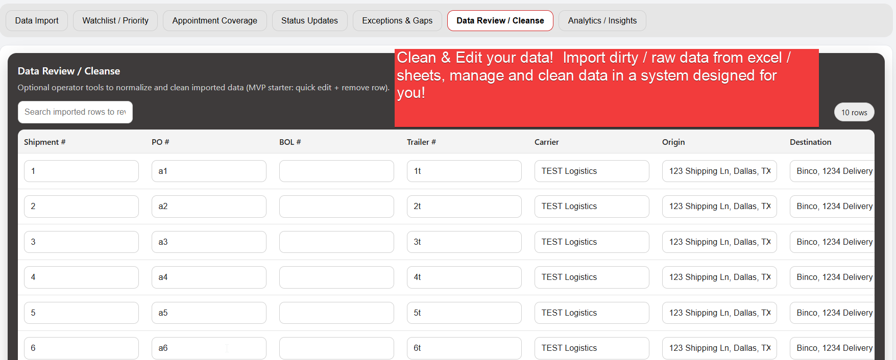 Data review and cleanse screenshot